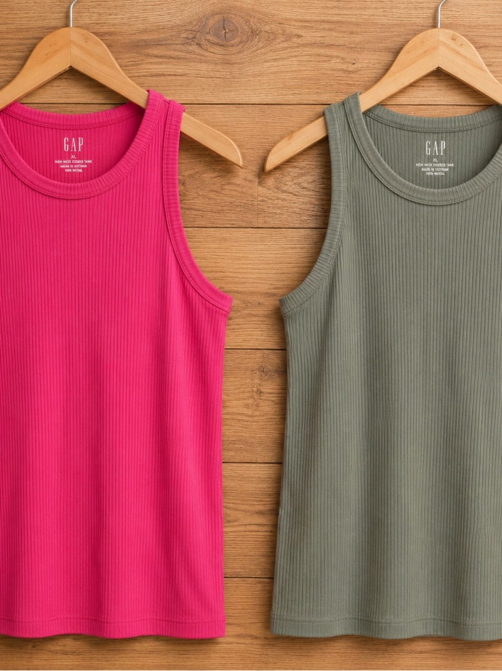 GAP Ribbed Tank Top — Pink and Olive